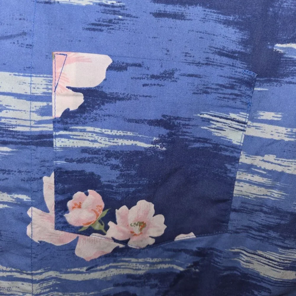 J. Crew Flex Blue Short Sleeve Button Down Shirt Sz XS Pink Floral Hawaiian